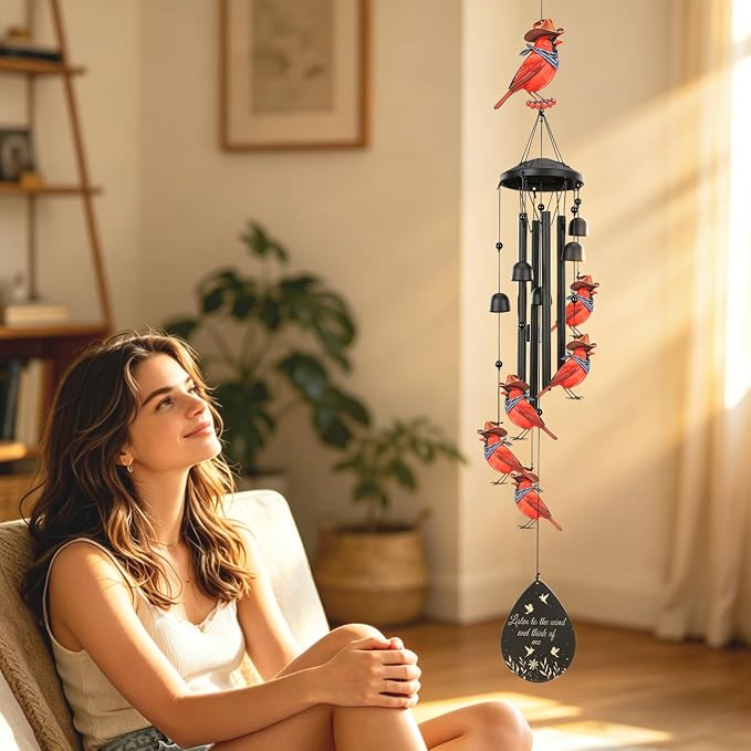 Cardinal Wind Chimes Outdoor Metal Windchimes Garden Patio Decor | Cardinal Gifts for Women Ideal Memorial/Housewarming/Birthday/Festival Gifts Front Yard Decor