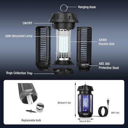 BALDR Bug Zapper Outdoor Indoor, 20W Power & 4200V Instant Grid Mosquito Repellent, Coverage of 1/2 Acre Fly Trap for Patio, Backyard, Home，2 Pack