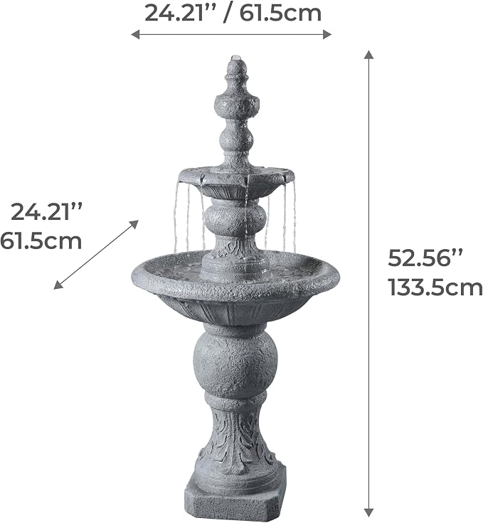 Teamson Home 52.56 in. Outdoor Two-Tier Water Fountain with Realistic ICY Stone Texture for Outdoor Living Spaces Creating a Calming Oasis for Gardens, Landscaping, Patios, Balconies, Lawns, Gray | Realistic ICY Stone Texture, For Gardens, Landscaping,...