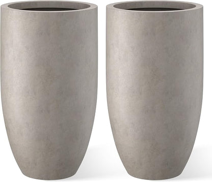 Kante 24" Tall Round Concrete Planter, 2 Pack Large Oval Plant Pots with Drainage Hole & Rubber Plug, Lightweight Weathered Concrete for Home Decor, Symmetrical Gift for Living Room Patio