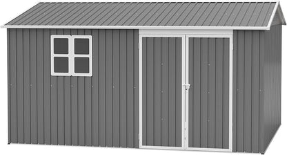 YOPTO 12x10 FT Outdoor Storage Shed, Large Metal Garden Tool Shed with Updated Frame Structure,Lockable Doors and Window,Ideal for Backyard Garden Patio Lawn, Grey