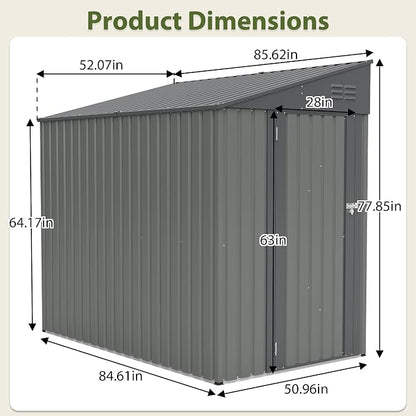 YOPTO 4x7 FT Lean to Storage Shed, Outdoor Metal Wall Side Storage Sheds with Lockable Door,Small Garden Tool Shed for Backayrd, Patio,Lawn,Easy Assembly,Gray