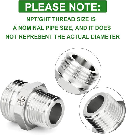 TAISHER 1PCS 304 Stainless Steel Garden Hose Adapter, 3/4" GHT Male x 1/2" NPT Male Garden Hose Connector with Washers