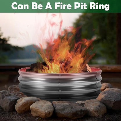 PINPON 2-Pack Galvanized Raised Garden Bed 2x2x1 ft, Round Metal Planter Box Outdoor for Vegetables Flowers, Heavy-Duty Rust-Resistant, Also Use as Fire Pit Ring for Backyard Camping