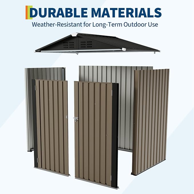 Garvee 6X4 FTOutdoor Storage Shed,130 Cu Ft Outdoor Tool Shed with Sloped Roof - Weather Resistant, Multi-Use Garden Shed for Bikes, Ladders & Seasonal Items