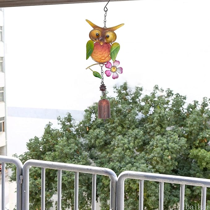 GORGECRAFT 13” Owl Wind Chimes for Outside Rustic Copper Animal Metal Wind Bell Memorial Gifts Garden Yard Decor Windchimes Owl Wind Catcher for Outdoor Decorations Home Yard Patio Mom Women Grandma