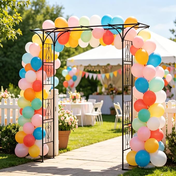 86" Garden Arbor Metal Arch Trellis for Climbing Plants with Standing Base | Outdoor Arbors Archway Pergola for Wedding Ceremony Party Decoration Flat Top Trellises for Rose Vine Backyard Lawn Patio