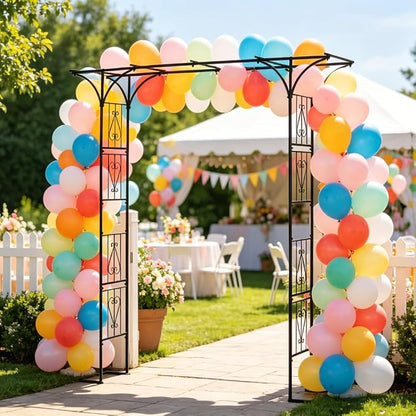 86" Garden Arbor Metal Arch Trellis for Climbing Plants with Standing Base | Outdoor Arbors Archway Pergola for Wedding Ceremony Party Decoration Flat Top Trellises for Rose Vine Backyard Lawn Patio