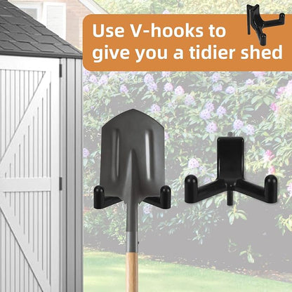 BOXOB 10pcs Shed Hooks for Rubbermaid Fasttrack, Multi Purpose Shed Organizer Plastic Power Tool Hangers Holder Accessories Organization & Storage for Garage Hanging Shovel Rake Sports Equipment