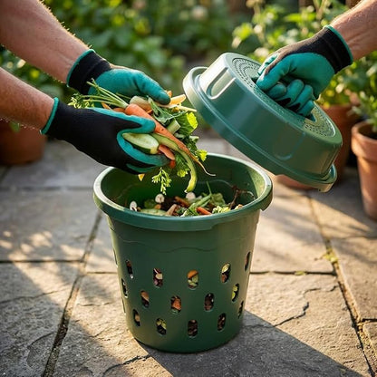 Upgrade Worm Composter 2 Pack 8L, Outdoor Indoor Worm Farm Kit for Garden, Compost Bin for Kitchen Waste, Vermicomposting Bin with Gloves, Rake, Loofah Scrubber – Organic Fertilizer Maker for Plants