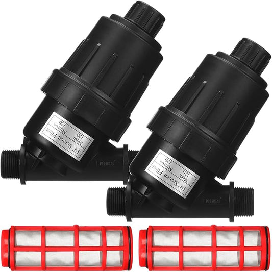 Glooglitter 2 Pcs 3/4" NPT Drip Irrigation Y Filter, 3/4" MPT Inline Y Filter with 120 Mesh Stainless Steel Screen and Flush Cap for Garden Hose Irrigation System Parts