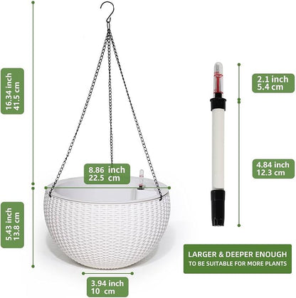 Dexceder 9 Inch Self Watering Hanging Planter (White) | Thickened Hanging Basket Flower Plant Pot with Water Level Indicator Indoor Outdoor
