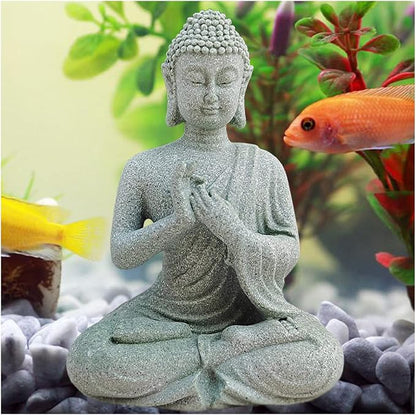 livelyfish Aquarium Buddha Statue Japanese Buddah Figurine Fish Tank Buda Sandstone Sculpture Zen Ornaments Underwater Landscape Decoration,Gift