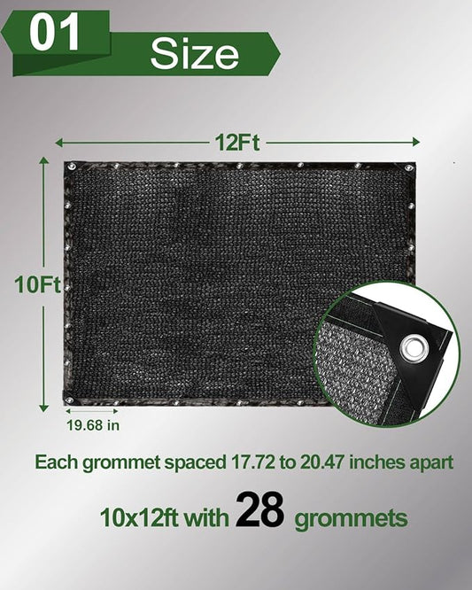 vensovo 50% Sunblock Shade Cloth Net Black Resistant - 10x12 Ft Garden Shade Mesh for Plant Cover, Greenhouse, Chicken Coop, Kennels, Tomatoes Plants
