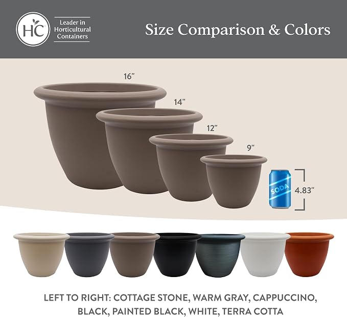 The HC Companies Sevilla Flower Planters - Outdoor & Indoor Planter - Round Self Watering Plant Pots for Herbs & More (16”, Cappuccino, Pack of 2)