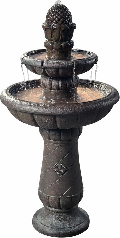 Teamson Home Deluxe Pineapple Pedestal 2 Tiered Floor Waterfall Fountain with Pump for Outdoor Patio Garden Backyard Decking, 39 Inch Height, Iron Gray | Waterfall Fountain with Pump, Garden Patio Yard Décor, Durable Polyresin, Weatherproof, Iron Gray