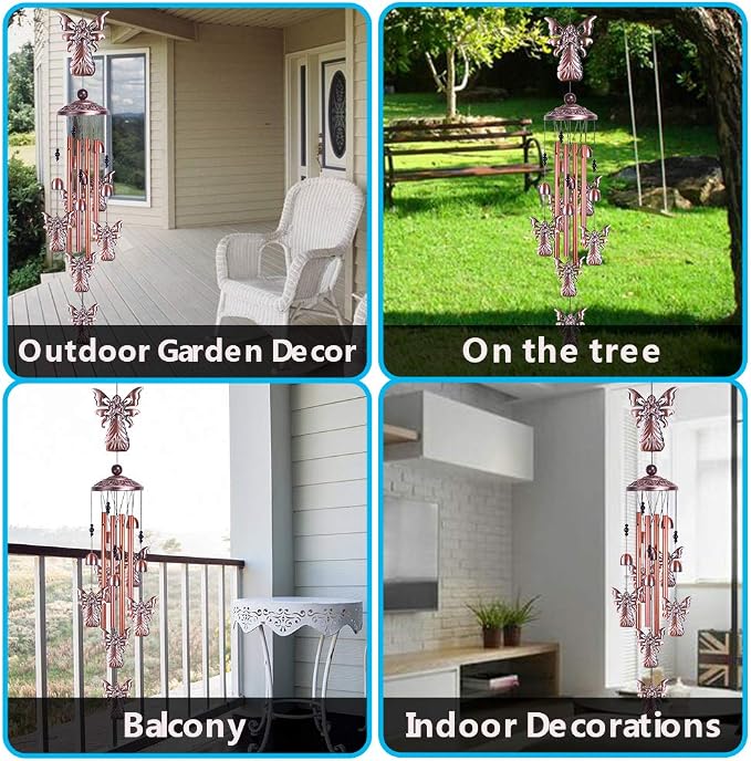 36" Garden Angel Wind Chimes Outdoor Indoor Decor -with 4 Aluminum Tubes 6 Bells 7 Angels Mobile Romantic Wind Catcher Angel Windchimes for Home, Xmas Mom Gifts, Balcony, Festival, Garden Decoration