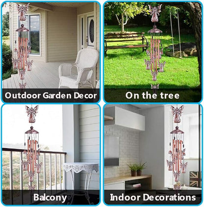 36" Garden Angel Wind Chimes Outdoor Indoor Decor -with 4 Aluminum Tubes 6 Bells 7 Angels Mobile Romantic Wind Catcher Angel Windchimes for Home, Xmas Mom Gifts, Balcony, Festival, Garden Decoration