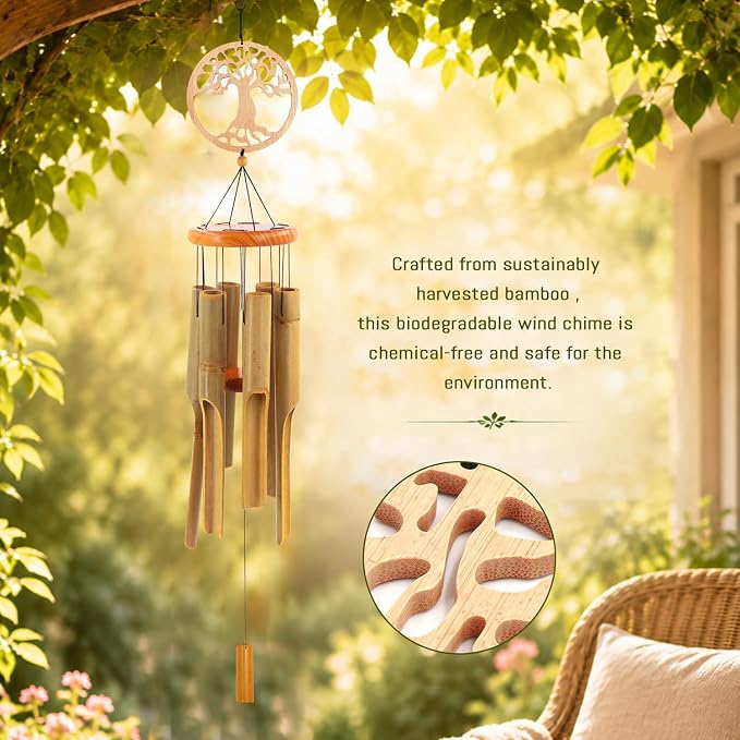 Bamboo Wind Chimes Outdoor,Tree of Life Wooden Wind Chimes for Outside with Melody Deep Tone,36" Classic Zen Garden Windchime for Relaxation, Grace.Home Décor for Patio, Garden or Indoor