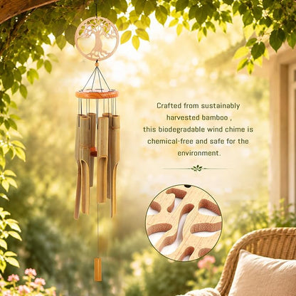 Bamboo Wind Chimes Outdoor,Tree of Life Wooden Wind Chimes for Outside with Melody Deep Tone,36" Classic Zen Garden Windchime for Relaxation, Grace.Home Décor for Patio, Garden or Indoor