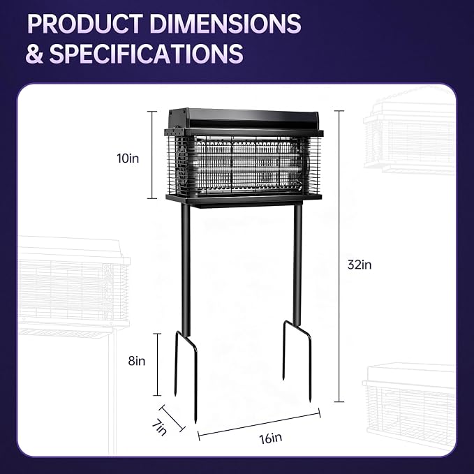 Solar Bug Zapper Outdoor, Purple UV Mosquito Zapper with Smart Rain Off Rechargeable Mosquito Killer Lamp, Wireless Solar Powered Fly Trap for Yard Patio(Midnight Black)
