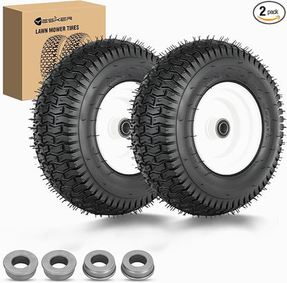 Yesker 13x5.00-6 Pneumatic Lawn Mower Tire and Wheel with 3/4" Bearing Bore, 13x5-6nhs Rubber Riding Lawnmower Tires with 3" Center Hub, 2 Pack