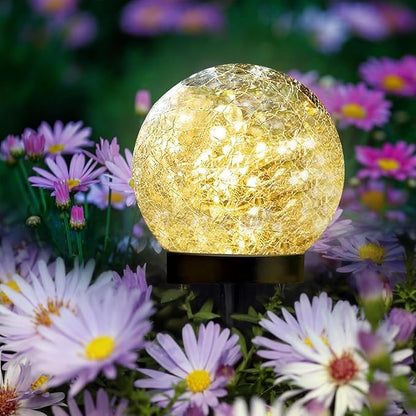 SyouHome Solar Garden Lights Outdoor Waterproof, Landscape Garden Decor | 4 Pack, Auto On/Off Cracked Glass Ball Light, Warm White Solar Globe Lights for Pathway/Patio/Lawn/Yard & Gardening Gift