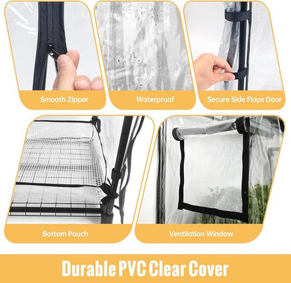 Indoor Greenhouse with Grow Light, 4-Tier Plant Stand with Zippered PVC Tent, Ventilation Window, Bottom Pouch, 20W Full Spectrum Plant Light with Timer for Seed Starting, 27"L x 19"W x 59"H