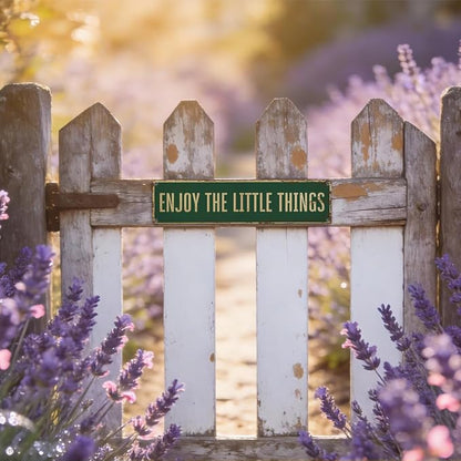 Garden Metal Tin Sign, Vintage Farmhouse Decor, Enjoy the Little Things Inspirational Sign, Garden Wall Art for Yard Fence Door Porch, Rustic Indoor Outdoor Gardening Decoration, 15.7 x 3.9 Inches