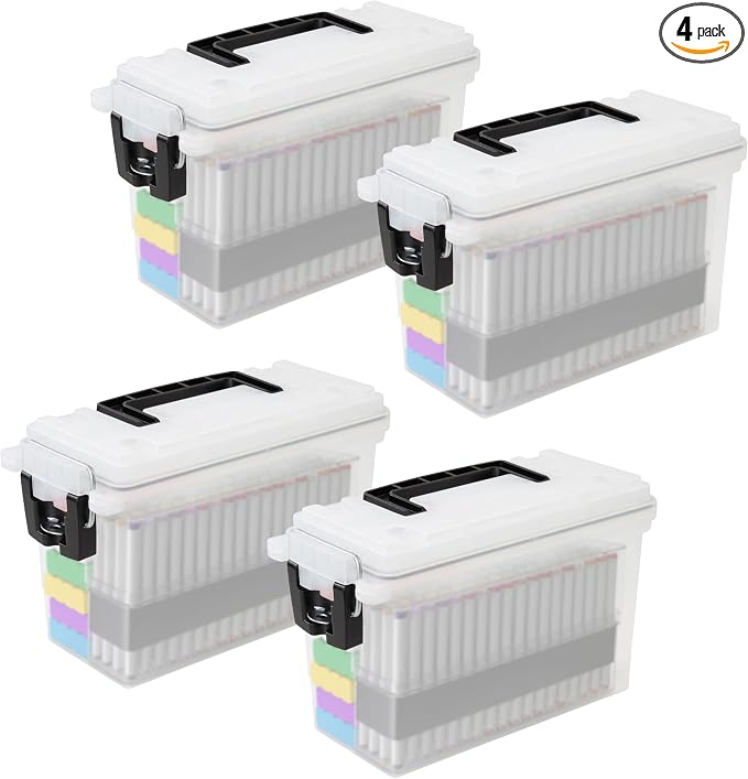 Sheffield Ammo Box Made in USA, Stackable Lockable Ammo Storage Box, Frost | 4 Pack Lockable Storage Box, Water and Dust Resistant Dry Box, Secures Hunting Gear, Gun Accessories, Supplies, and Bullets