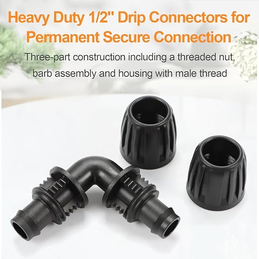 Drip Irrigation Elbow Fittings, 10 Pieces 1/2'' Dripline Locked Barbed Elbow Connectors for 1/2 Inch Irrigation Tubing (1/2" ID x 0.670" OD) 90 Degree Corner for Garden Sprinkler Systems