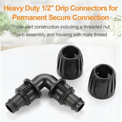 Drip Irrigation Elbow Fittings, 10 Pieces 1/2'' Dripline Locked Barbed Elbow Connectors for 1/2 Inch Irrigation Tubing (1/2" ID x 0.670" OD) 90 Degree Corner for Garden Sprinkler Systems