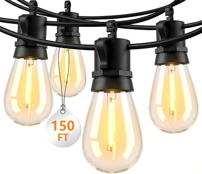 Outdoor String Lights LED Patio-Light - 150Ft Outside Waterproof Porch Lights with Shatterproof S14 Bulbs Outside Hanging Light Connectable Lighting for Gazebo Backyard Bistro Pergola