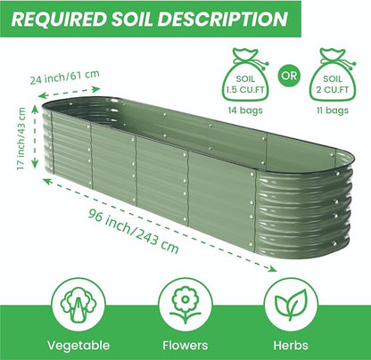 Raised Garden Bed Kit 8×2×1.4 FT Magnesium-Aluminum-Zinc Stainless Steel Metal Planter Box for Planting Outdoor Plants Vegetables (Light Green)