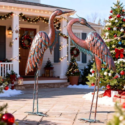 Kircust Outdoor Metal Heron Statues, Crane Sculptures for Garden Yard | Bronze 27.56" Tall, Set of 2 Heron Sculptures, Weatherproof, Patio Decor, Art