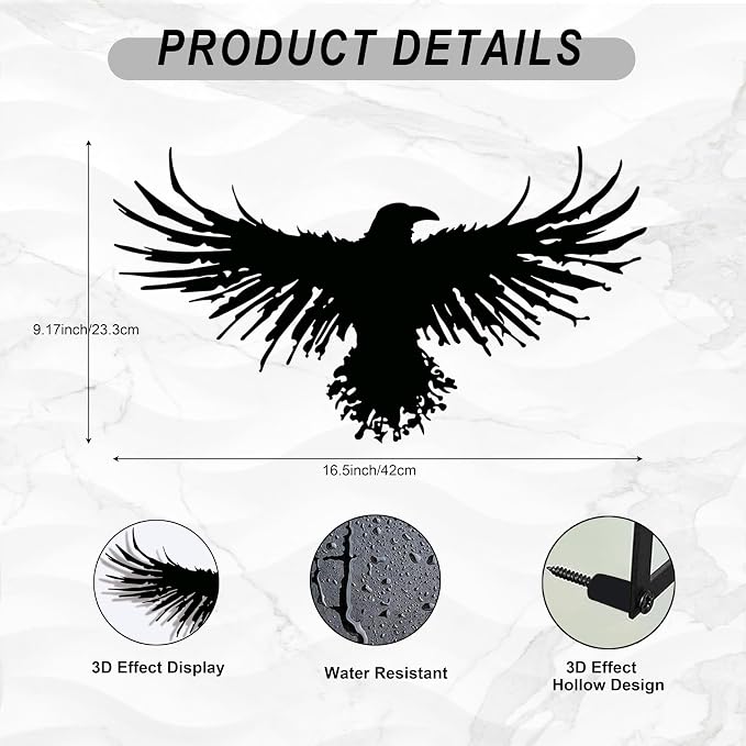 3D Metal Viking Raven Wall Art - Unique Black Crow Decor with Norse Mythology Gothic Waterproof Sculpture for Indoor Outdoor Living Room, Bedroom, Garden Home Decor