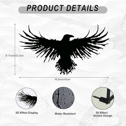 3D Metal Viking Raven Wall Art - Unique Black Crow Decor with Norse Mythology Gothic Waterproof Sculpture for Indoor Outdoor Living Room, Bedroom, Garden Home Decor