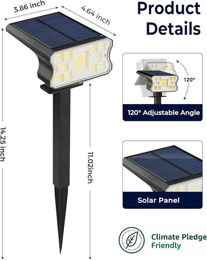 HGGH Solar Lights Outdoor Waterproof IP67, 60 LED 3 Lighting Modes Solar Spot Lights Outdoor for Yard Garden Pathway Landscape, Auto On/Off, Function 2 in 1(Cool White, 4 Pack)