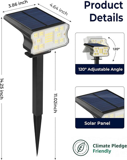 HGGH Solar Lights Outdoor Waterproof IP67, 60 LED 3 Lighting Modes Solar Spot Lights Outdoor for Yard Garden Pathway Landscape, Auto On/Off, Function 2 in 1(Warm White, 4 Pack)