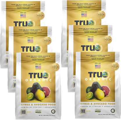 True Organic Citrus & Avocado Food – Organic Fertilizer for Lush Foliage and Abundant Fruit – 4lb Bag Covers 70 Sq. Ft.- Case of 6