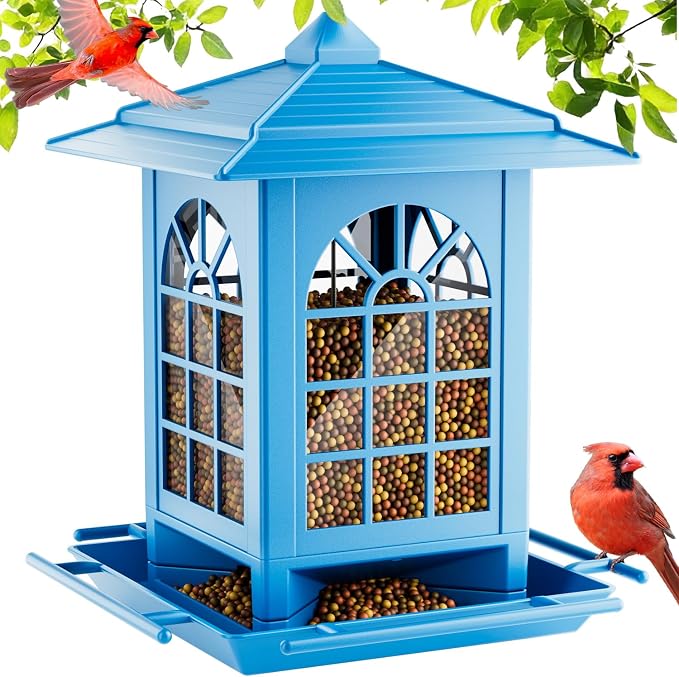 Birdream Bird Feeders for Outdoor Hanging, Assembly Required, 1-Min Easy Setup, Classic Courtyard Design, Attracting Cardinals Chickadees Goldfinches & Sparrows - Blue