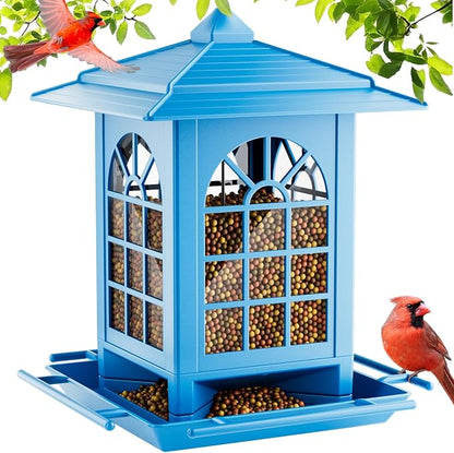 Birdream Bird Feeders for Outdoor Hanging, Assembly Required, 1-Min Easy Setup, Classic Courtyard Design, Attracting Cardinals Chickadees Goldfinches & Sparrows - Blue