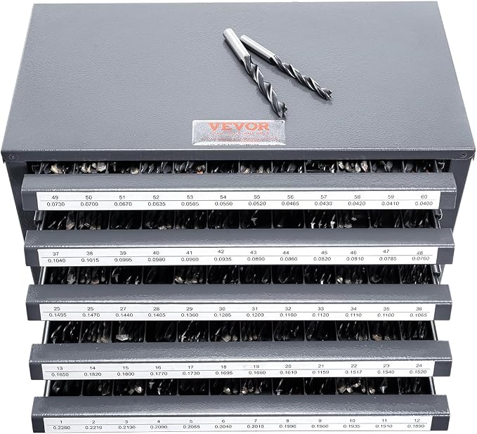 VEVOR Drill Bit Dispenser Cabinet, Five-Drawer Drill Bit Dispenser, 60-Compartment Drill Bit Organizer Cabinet, Drill Dispenser Organizer Cabinet Holder for Jobber Length Wire Gauge Sizes 1 to 60