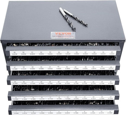 VEVOR Drill Bit Dispenser Cabinet, Five-Drawer Drill Bit Dispenser, 60-Compartment Drill Bit Organizer Cabinet, Drill Dispenser Organizer Cabinet Holder for Jobber Length Wire Gauge Sizes 1 to 60