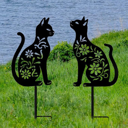Cat Garden Decor for Outside, Black Cat Metal Decorative Garden Stakes for Yard Art, Patio, Outdoor Decor, Garden Decorations, Lawn Ornaments, Unique Gifts for Cats Lovers (2 Pack)