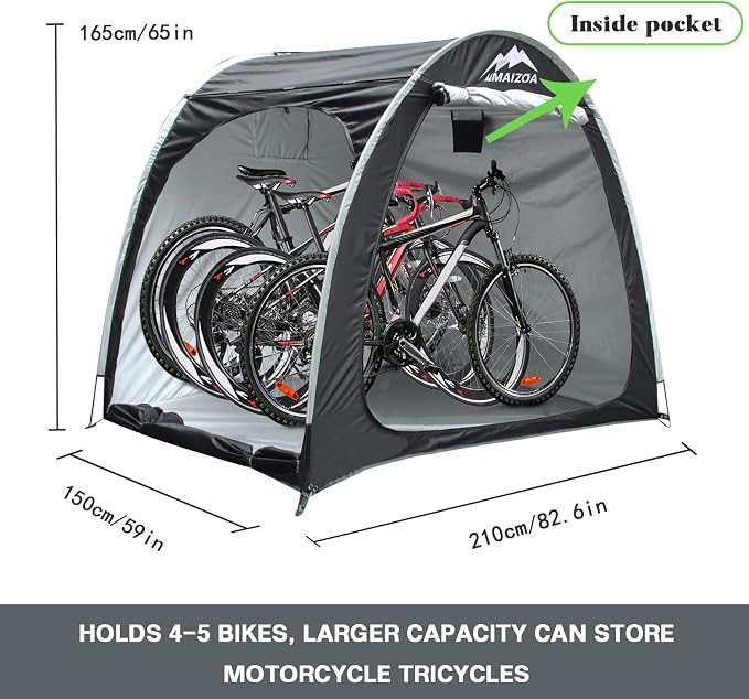 Bike Storage Shed Tent, 82*65*59 Inches, Outdoor Portable Storage Shelter for 4-5 Bicycles, 210D Oxford Fabric PU4000 Waterproof, Suitable for Storing Bicycles, Motorcycles and Various Tools