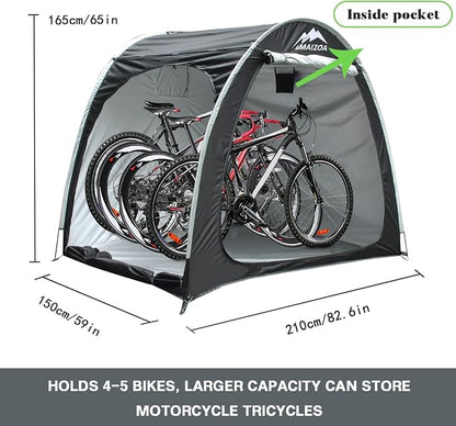 Bike Storage Shed Tent, 82*65*59 Inches, Outdoor Portable Storage Shelter for 4-5 Bicycles, 210D Oxford Fabric PU4000 Waterproof, Suitable for Storing Bicycles, Motorcycles and Various Tools