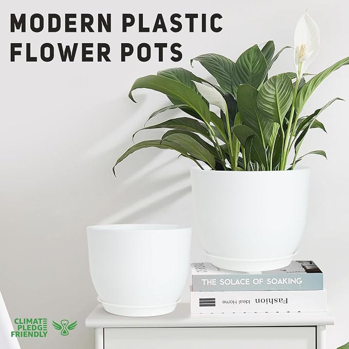 YNNICO Plant Pots 10/9/8/7.5/7 inch Flower Pots with Multi Mesh Drainage Holes, Planters for Indoor Outdoor Garden Plants and Flowers. (White)
