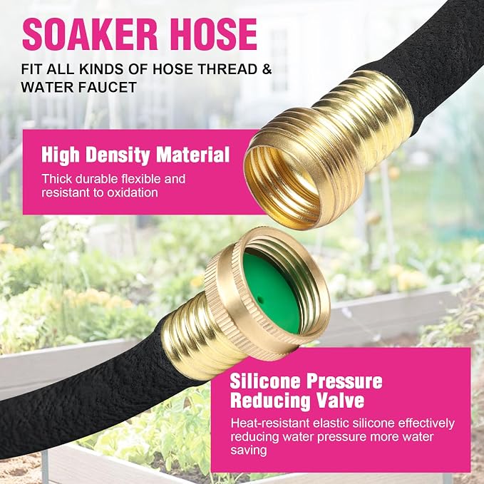 Round Soaker Hose, 1/2 Inch x 15 FT, Heavy Duty Leak-Proof Brass Connectors, Premium Upgraded Material, Efficient Root Watering & Water Saving, Easy Installation for Garden, Lawn & Plants