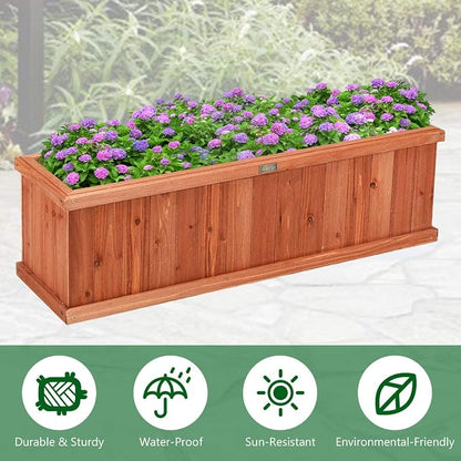 Giantex Raised Garden Bed Flower or Vegetable Planter Window Mounted Plant Box for Garden, Yard Wood Box for Planting, 40"x12"x12"